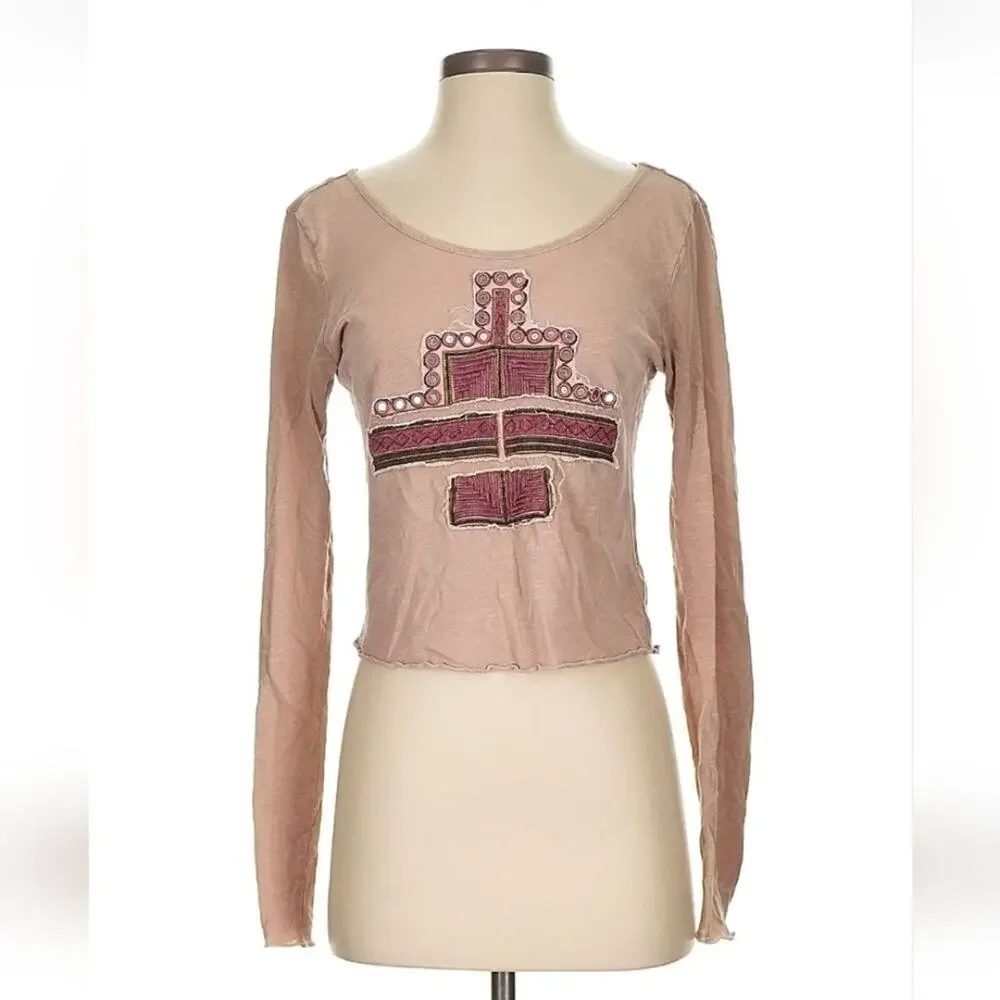 FREE PEOPLE Women's Long Sleeve Embroidered Top